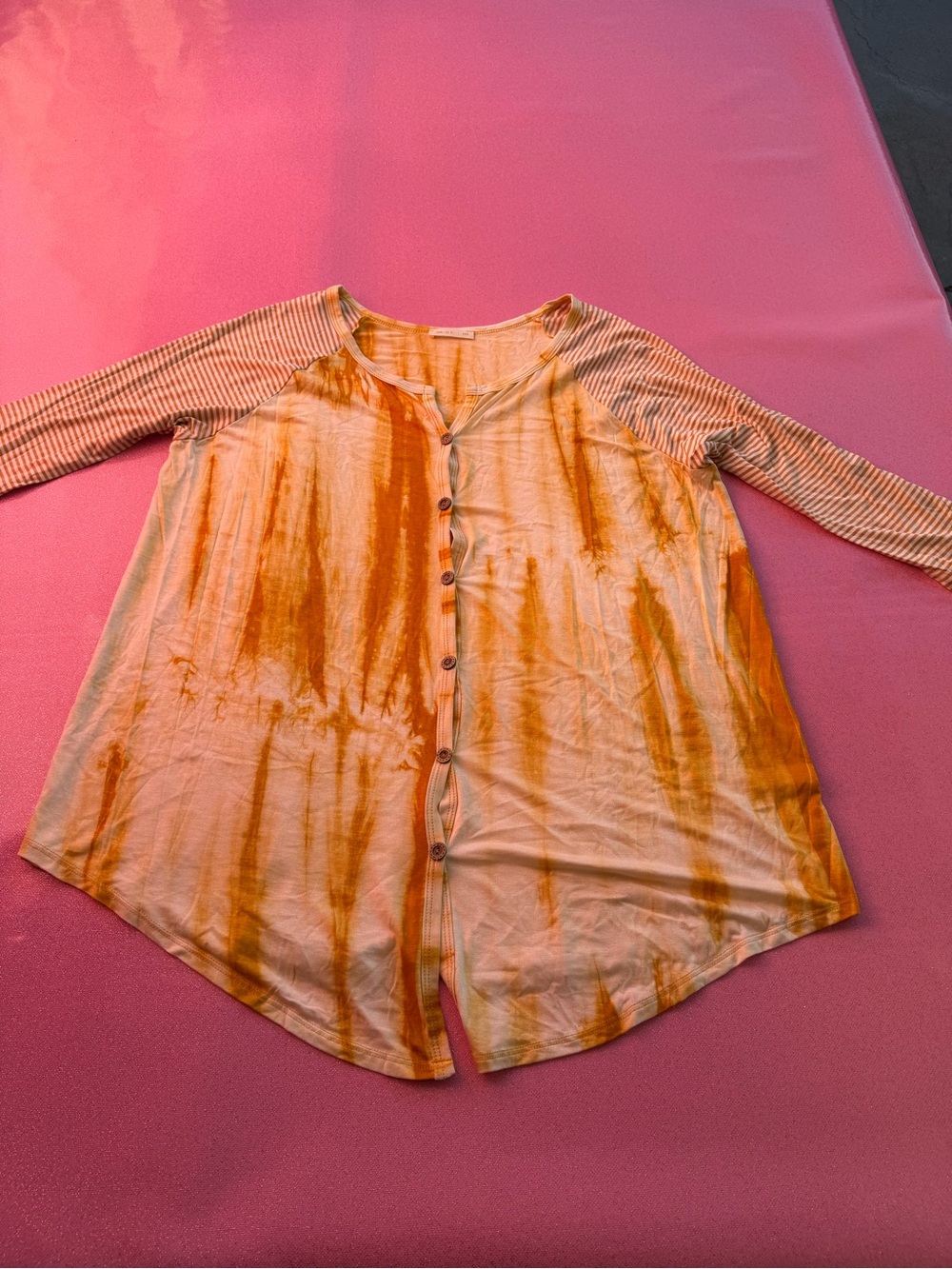 Reborn Orange Tie-Dye Button Front Raglan Top